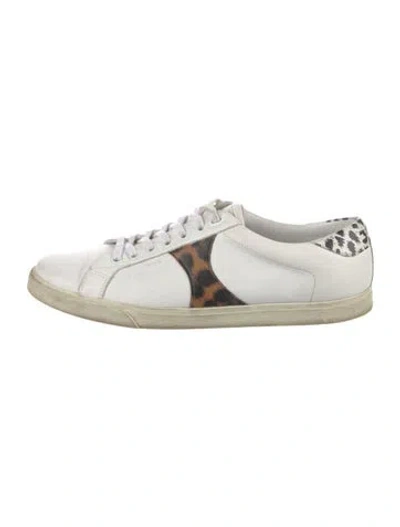 Pre-owned Celine Leather Animal Print Sneakers In White