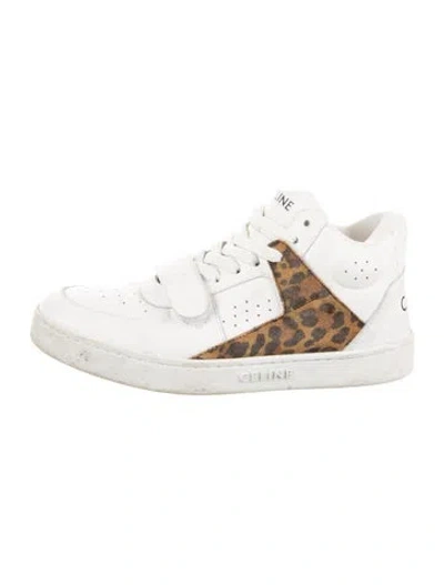 Pre-owned Celine Leather Animal Print Sneakers In White