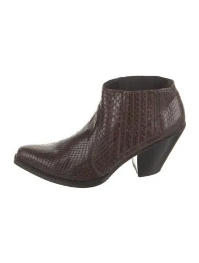 Pre-owned Celine Leather Animal Print Western Boots In Brown