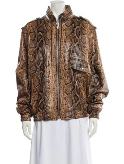 Pre-owned Celine Leather Animal Print Windbreaker In Neutral