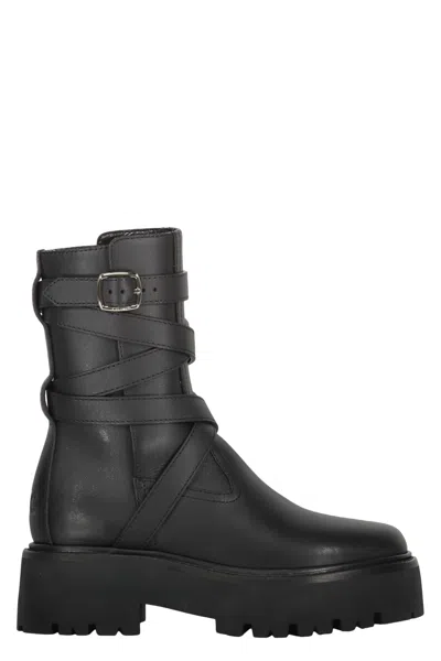 Celine Leather Ankle Boots In Black