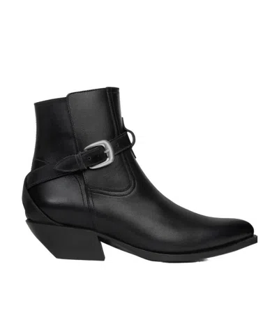 Celine Leather Ankle Boots In Black