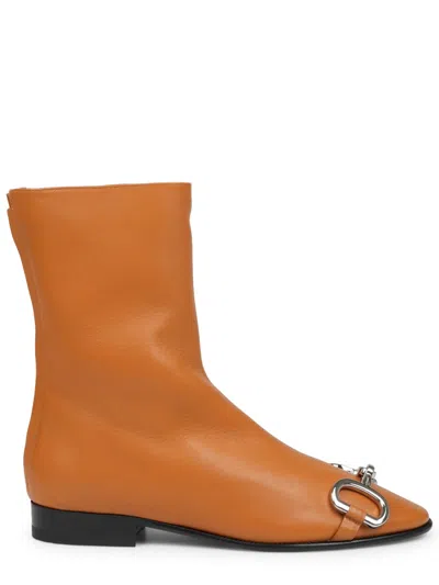Celine Leather Ankle Boots With Strap Detail In Brown