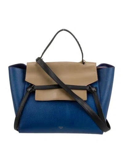 Pre-owned Celine Leather Belt Bag Mini In Blue