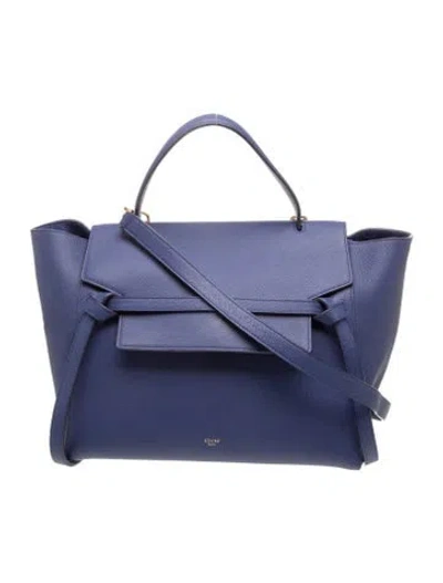 Pre-owned Celine Leather Belt Bag Mini In Blue
