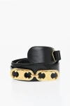 Celine Leather Belt With Gold Finish Monogram Buckle 45mm In Black