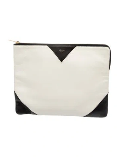 Pre-owned Celine Leather Bi-color Leather Coeur Clutch In Neutral