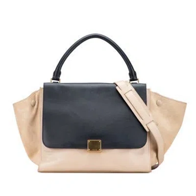 Pre-owned Celine Leather Bicolor Trapeze Satchel In Brown