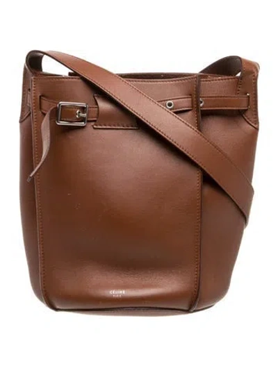 Pre-owned Celine Leather Big Bucket W/strap In Brown