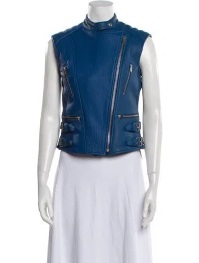 Pre-owned Celine Leather Biker Jacket In Blue