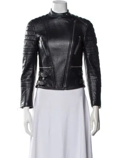 Pre-owned Celine Leather Biker Jacket In Blue