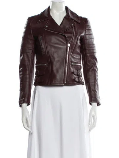 Pre-owned Celine Leather Biker Jacket In Burgundy