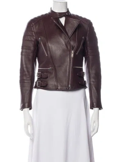 Pre-owned Celine Leather Biker Jacket In Burgundy