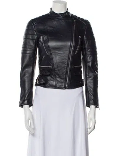 Pre-owned Celine Leather Biker Jacket W/ Tags In Blue