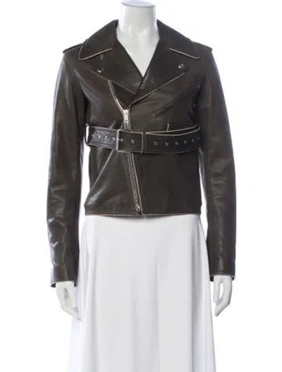 Pre-owned Celine Leather Biker Jacket W/ Tags In Green