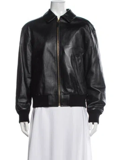 Pre-owned Celine Leather Bomber Jacket In Black