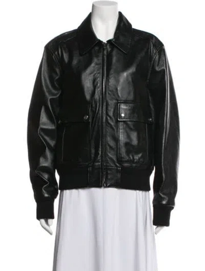 Pre-owned Celine Leather Bomber Jacket In Black