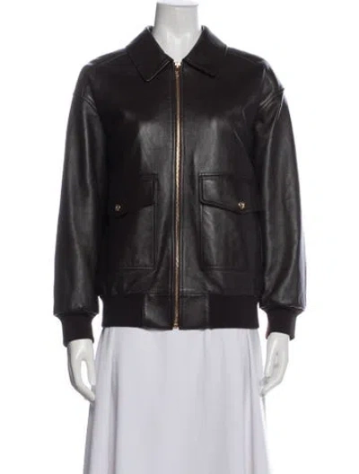 Pre-owned Celine Leather Bomber Jacket In Brown