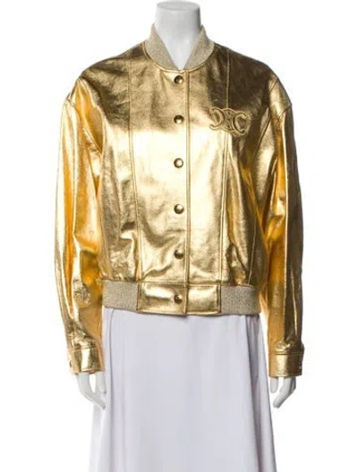 Pre-owned Celine Leather Bomber Jacket W/ Tags In Yellow