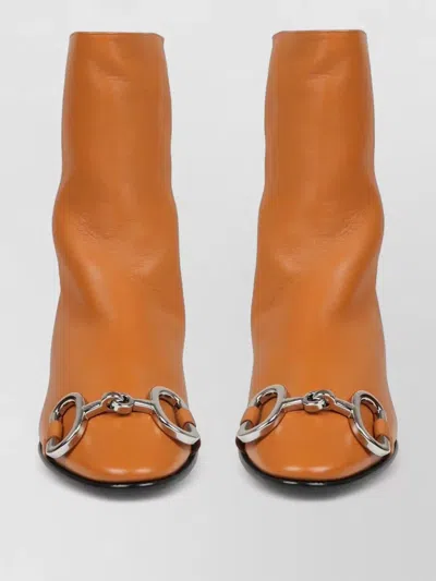 Celine Leather Ankle Boots With Strap Detail In Brown