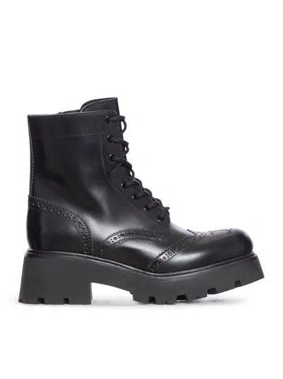 Celine Leather Boots With Laces And Triomphe Logo In Black
