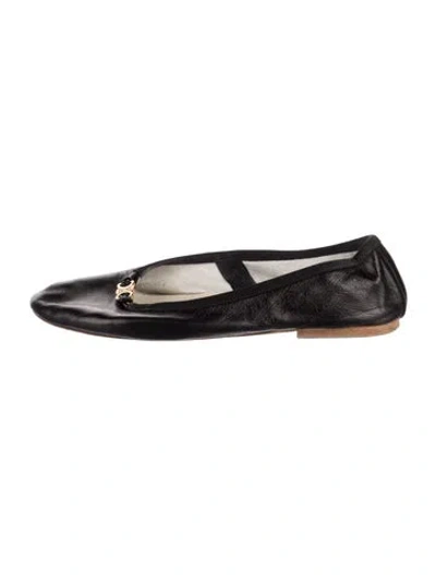Pre-owned Celine Leather Bow Accents Ballet Flats In Black