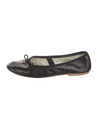 Pre-owned Celine Leather Bow Accents Ballet Flats In Black