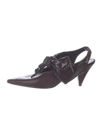 Pre-owned Celine Leather Bow Accents Slingback Pumps In Brown