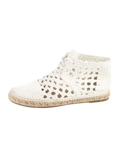 Pre-owned Celine Leather Braided Accents Lace-up Boots In White
