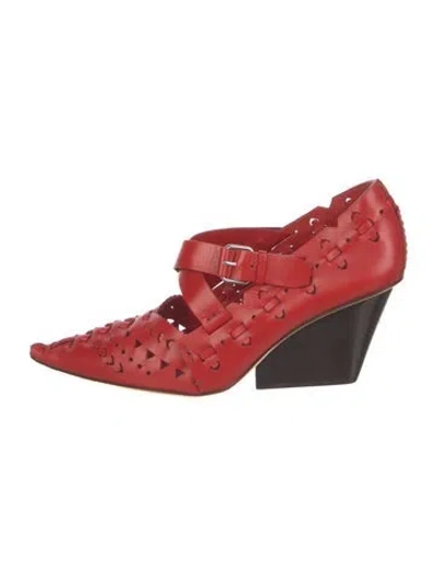 Pre-owned Celine Leather Braided Accents Pumps In Red