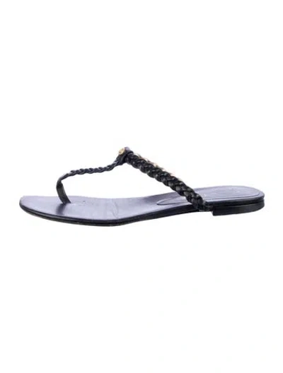 Pre-owned Celine Leather Braided Accents T-strap Sandals In Black