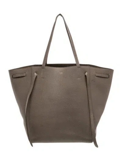 Pre-owned Celine Leather Cabas Phantom W/belt Medium In Gray
