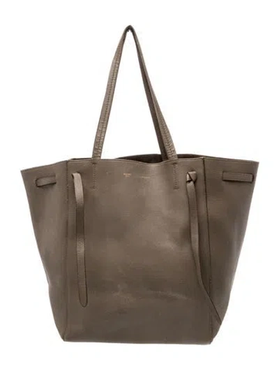 Pre-owned Celine Leather Cabas Phantom W/belt Small In Gray