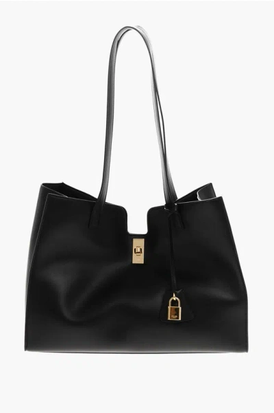 Celine Leather Cabas Tote Bag With Lock In Black