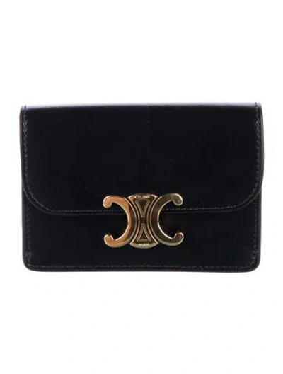Pre-owned Celine Leather Card Holder In Black