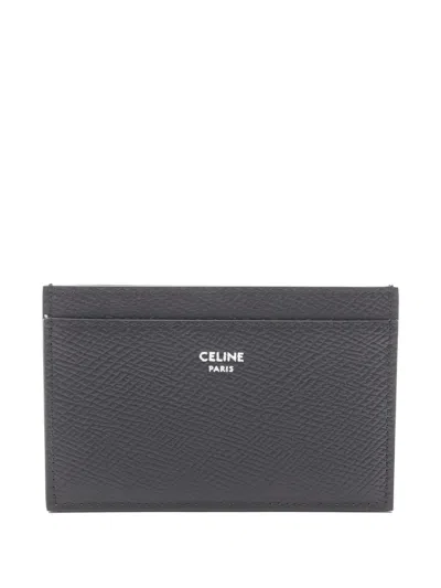 Pre-owned Celine Leather Card Holder In Gray