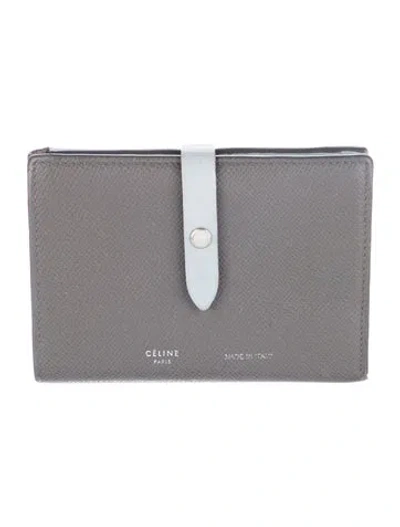Pre-owned Celine Leather Card Holder In Grey