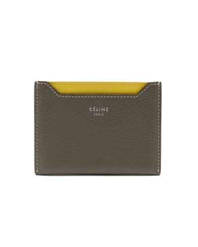 Pre-owned Celine Céline Leather Card Holder In Grey