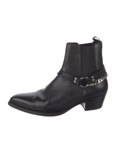 Pre-owned Celine Leather Chain-link Accents Chelsea Boots In Black