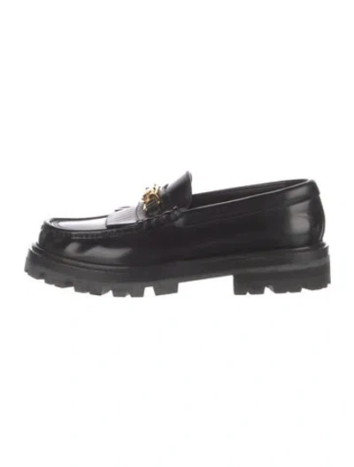 Pre-owned Celine Leather Chain-link Accents Loafers In Black