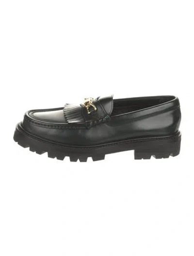 Pre-owned Celine Leather Chain-link Accents Loafers In Black