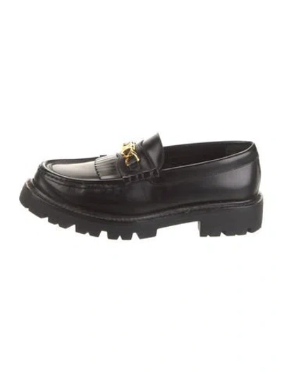 Pre-owned Celine Leather Chain-link Accents Loafers In Black