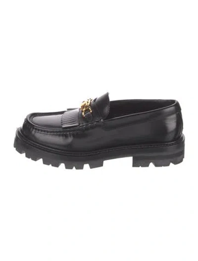 Pre-owned Celine Leather Chain-link Accents Loafers In Black