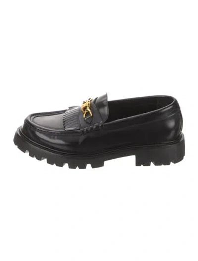 Pre-owned Celine Leather Chain-link Accents Loafers In Black