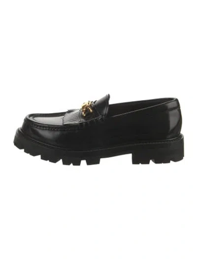 Pre-owned Celine Leather Chain-link Accents Loafers In Black