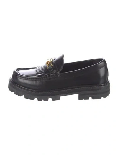 Pre-owned Celine Leather Chain-link Accents Loafers In Black