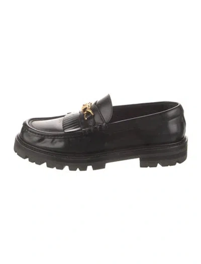 Pre-owned Celine Leather Chain-link Accents Loafers In Black