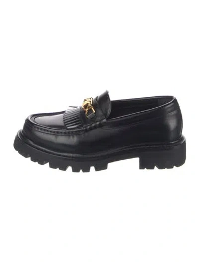 Pre-owned Celine Leather Chain-link Accents Loafers In Black