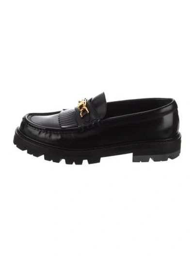 Pre-owned Celine Leather Chain-link Accents Loafers In Black