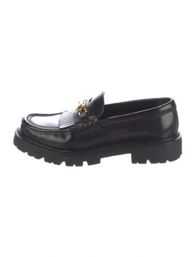 Pre-owned Celine Leather Chain-link Accents Loafers In Black